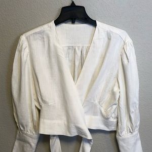 Chicwish Bowknot Long-Sleeved White Wrap Top